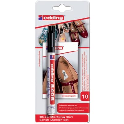 edding 8408 set voor schoenen markeren - 1 permanent pen zwart 0,6 mm + 10 sticker labels - bestand tegen vocht, zweet, warmte en wrijving