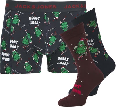 Jack & Jones heren giftbox 3P boxer & sokken jolly xmas tree multi