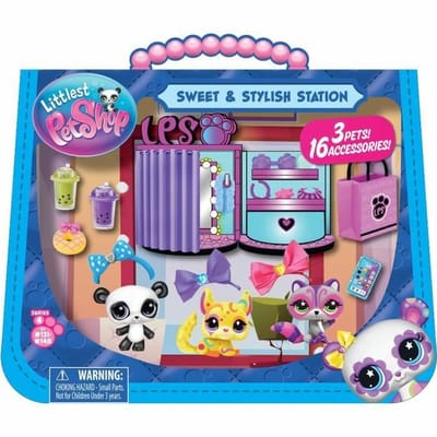 Littlest Pet Shop - Snoepdoos en stijldoos - 4-in-1 winkel - Set van 3 dieren, 15 accessoires, 1 kaart, 1 Roblox-code - Minifiguren van dieren om te verzamelen - speelgoed voor kinderen van 4+ - BF00722