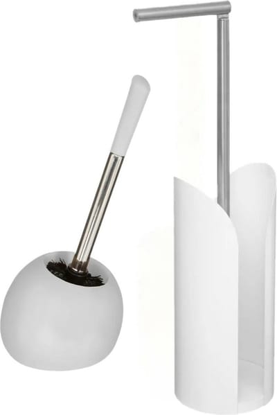5Five - WC-borstel/toiletborstel met toiletrolhouder set in het wit