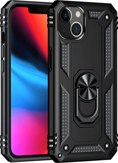 Anti-Shock Hybrid Ring Armor Hoesje Geschikt voor: iPhone 13 - zwart