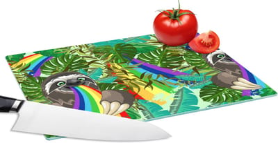 Glazen Snijplank - 28x20 - Luiaard - Regenboog - Bladeren - Patronen - Snijplanken Glas