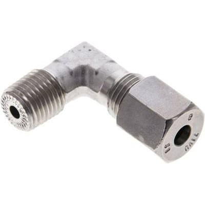 1/4'' NPT Buitendraad x 6S RVS Elbow 90deg Snijring 630 Bar DIN 2353 - FL2E-MC-ST-014N-06-S