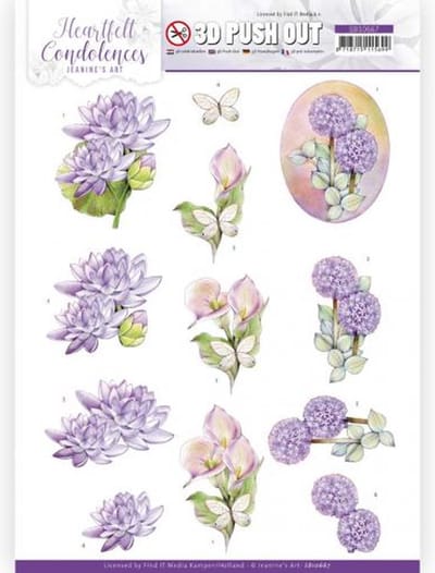 3D Push Out - Jeanine's Art - Heartfelt Condolences - Purple Flowers
