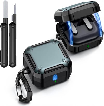 Beschermende Case voor Samsung Galaxy Buds 4 Pro en Buds 4 met Magneetsluiting, Sleutelhanger en Schoonmaakset, Schokbestendige Volledige Bescherming, Cyber Series, Groen