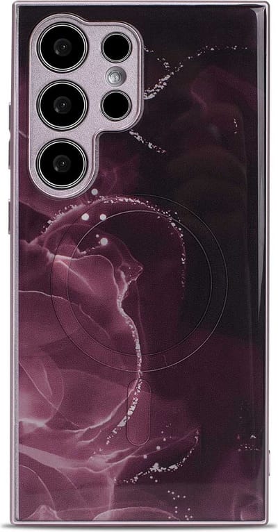 Casemania Hoesje Geschikt voor Samsung Galaxy S24 Ultra Rood - Siliconen Marmer Back Cover - Geschikt voor MagSafe