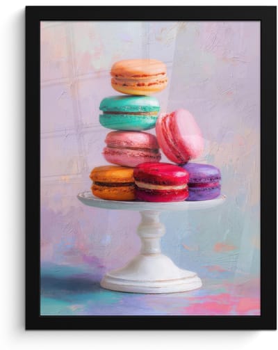 Poster in lijst - Fotolijst 30x40 cm - Posters - Macarons - Schaal - Pastel - Kleurrijk - Posterlijst zwart - Decoratie - Wanddecoratie woonkamer - Muurdecoratie slaapkamer