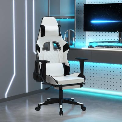 vidaXL - Massage - gamestoel - met - voetensteun - kunstleer - wit - en - zwart