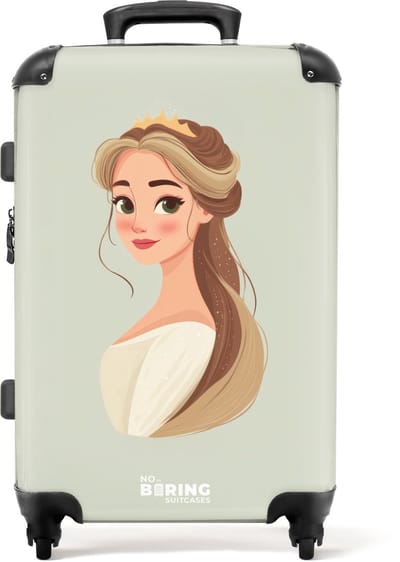 NoBoringSuitcases.com® - Kinderkoffer meisje - Kindertrolley meisjes - Prinses met een tiara - Groen - Koffer kind groot - Rolkoffer lichtgewicht - Reiskoffer met 4 wielen - Grote trolley XL - 20 kg bagage