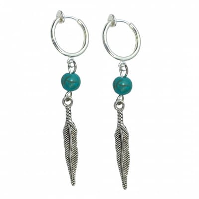 Klem oorbellen -veer -turquoise -zilverkleur-geen gaatje-Charme Bijoux