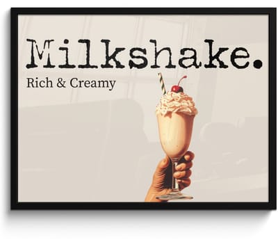 Poster in lijst - Fotolijst 70x50 cm - Posters - Milkshake - Kers - Rietje - Posterlijst zwart - Decoratie - Wanddecoratie woonkamer - Muurdecoratie slaapkamer