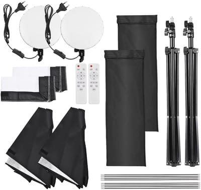 Studiofotografie lichtset Softbox-verlichtingsset met 50x70cm softbox *2 + 80W tweekleurige LED-videolamp *2 + metalen lampstatieven *2 + afstandsbediening *2 voor studioportretproductfotografie