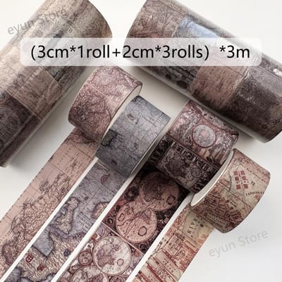 Lot de 4 rouleaux de ruban adhésif Washi vintage décoratif pour scrapbooking, fournitures pour journaux, planificateurs, bricolage, rubans de masquage japonais antiques gray