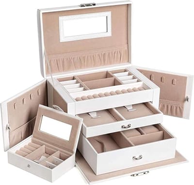 Burleigh Sieradendoos - Juwelenkist - 2 Lades - Afsluitbaar - Spiegel - Ringen - Armbanden - Oorbellen - Wit - Roze - 26 x 18 x 17 cm