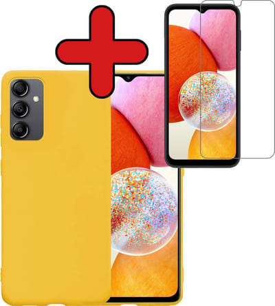 Hoesje - Met Screenprotector - Geschikt voor Samsung Galaxy A14 - Sterk & Shockproof - Telefoon Hoes - Back Cover - Siliconen Case - Telefoonhoes - Geel
