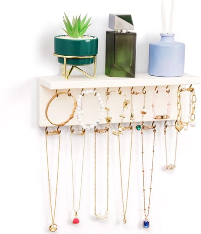 By shayne - Sieradenhouder - Wandsieradenorganizer - Eenvoudige montage - Wit - Kettingen en oorbellen - Perfect voor volwassen - Ruimtelijke uitstra.