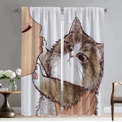 Kat Tule voor Slaapkamer Anti-muggengordijnen voor Woonkamer Halloween Decoratie Home Interieur Gordijnen 2 Stuks Afscheiding W50xH70cmx2pcs-CL gray