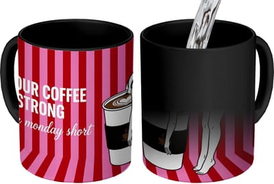 Magische Mok - Foto op Warmte Mokken - Koffiemok - Roze - Strepen - Koffie - Maandag - Magic Mok - Beker - 350 ML - Theemok
