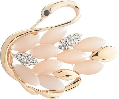 Fako Bijoux® - Broche - Zwaan - Cat's Eye - Kattenoog - Strass - 56x51mm - Goudkleurig