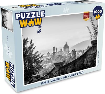 Puzzel Italië - Zwart - Wit - Oude Stad - Legpuzzel - Puzzel 1000 stukjes volwassenen