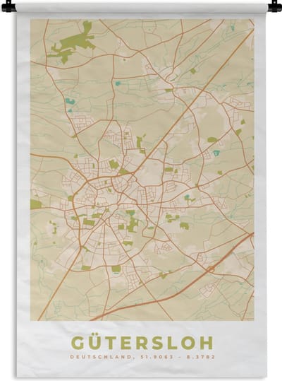 Wandkleed - Wanddoek - Gütersloh - Plattegrond - Kaart - Stadskaart - Vintage - 120x180 cm - Wandtapijt