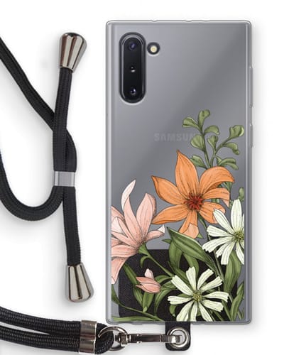 Case Company® - Hoesje met koord geschikt voor Samsung Galaxy Note 10 hoesje met Koord - Floral bouquet - Telefoonhoesje met Zwart Koord - Bescherming aan alle Kanten en Over de Schermrand