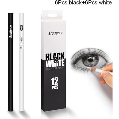 12 Pièces Crayons de Couleur Noir Blanc Crayons de Dessin Colorés Permanents Crayons de Couleur à Base d'Huile en Bois pour Artiste Débutant École d'Art white