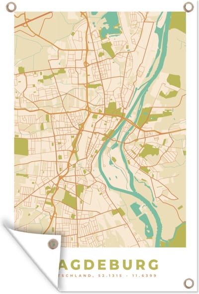 Muurdecoratie Kaart - Magdeburg - Vintage - Plattegrond - Stadskaart - 120x180 cm - Tuinposter - Tuindoek
