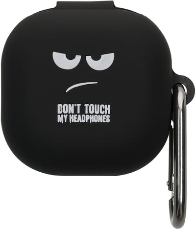 kwmobile Hoes geschikt voor Samsung Galaxy Buds FE - Siliconen cover voor oordopjes in wit / zwart / zwart - Don't Touch My Headphones design