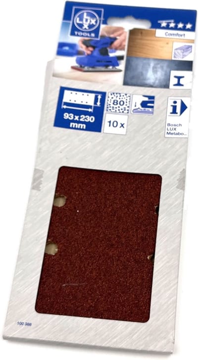 LUX tools - Schuurpapier - 93 x 230 mm - Korrel 80 - 8 gaten voor stofafzuiging - 10 stuks