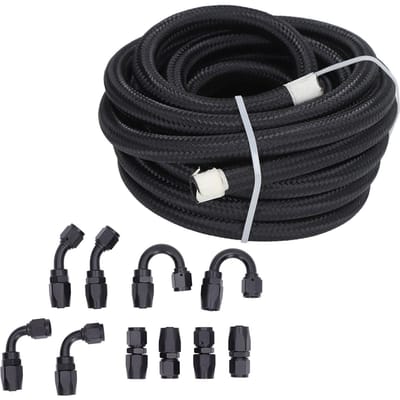 6AN Brandstofleiding Fitting Kit 20ft Slang 10 stuks Fitting Aluminium Zwart Geanodiseerd 500 Psi Universeel voor Auto Schip