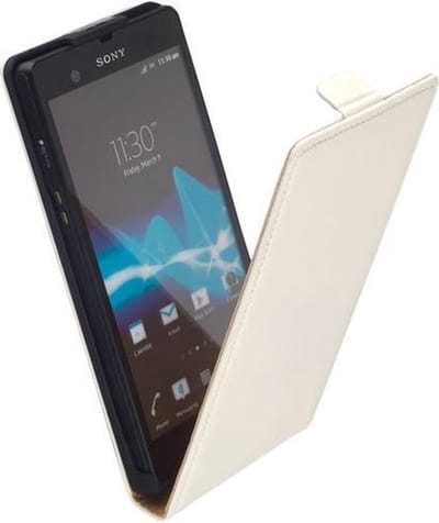 LELYCASE Premium Flip Case Lederen Cover Bescherm  Hoesje Sony Xperia Z Creme Wit