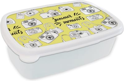 Broodtrommel Wit - Lunchbox - Brooddoos - Camera - Zomer - Quotes - Patronen - 18x12x6 cm - Volwassenen