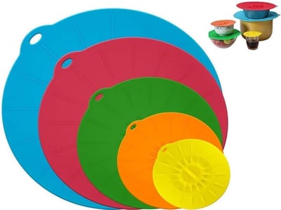 Herbruikbare Siliconen Deksel Set van 5 Stuks, Hittebestendige Deksel voor Kom, Magnetron Covers in 5 Maten, Universele Oplossing voor Kommen, Bekers en Blikken