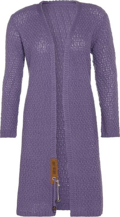 Knit Factory Luna Lang Gebreid Vest Violet - Gebreide dames cardigan - Lang vest tot over de knie - Paars damesvest gemaakt uit 30% wol en 70% acryl - 36/38