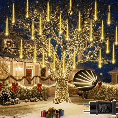 MUPOO LED Meteorregen Kerstverlichting lichtsnoer buiten 30 cm 192 LEDs Warm Wit -IP65 Waterdichte Meteor fairy lights - sfeerverlichting binnen-Kerstboom bruiloft decoraties