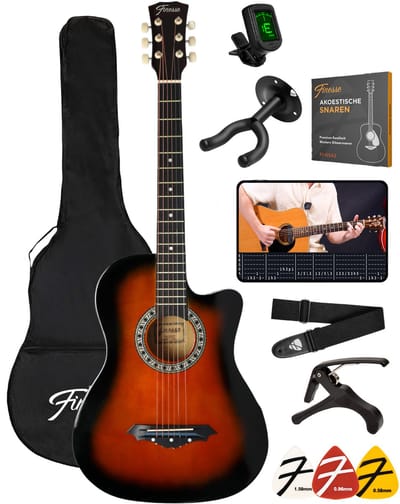 Finesse Akoestische Gitaar - met Videocursus - Western Gitaar - Gitaar Kind & Volwassenen - Sunburst