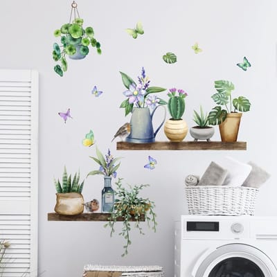 Groene Muurstickers met Planten en Vlinders voor Woonkamer en Slaapkamer - Verwijderbare Zelfklevende Wanddecoratie voor TV Achtergrond en Interieurstyling