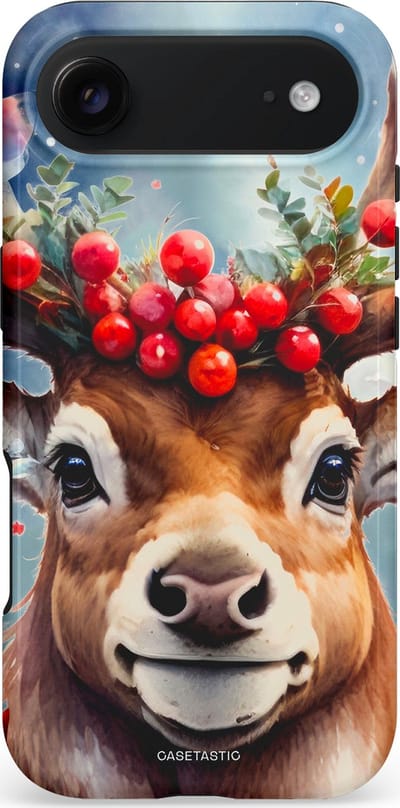 Casetastic hoesje geschikt voor Apple iPhone Air - MagSafe - Dubbellaagse bescherming - Rudolph het Kerst Rendier - Fashion Case - Zilver Taupe Donkergrijs Perzik
