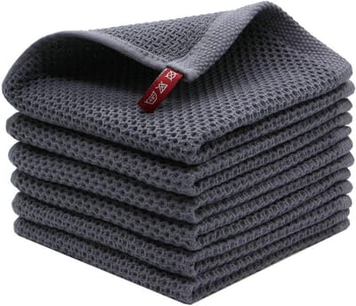 Grijze Katoenen Wafelweefsel Keukendoek - 6 Stuks - Zacht Absorberend En Snel Droog - 33x71 Cm - Ideaal Voor Afwassen, Schoonmaken En Drogen