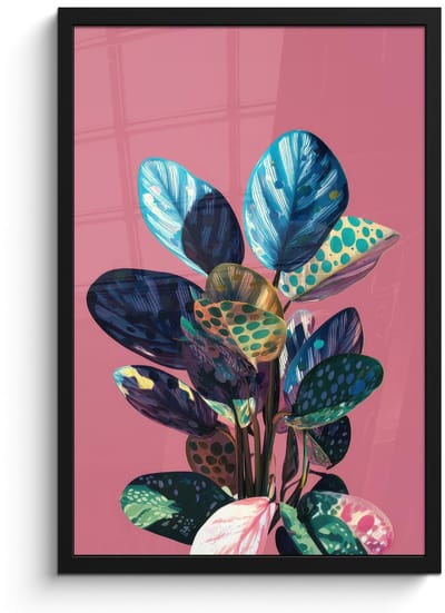 Poster in lijst - Fotolijst 40x60 cm - Posters - Plant - Bladeren - Stippen - Abstract - Posterlijst zwart - Decoratie - Wanddecoratie woonkamer - Muurdecoratie slaapkamer