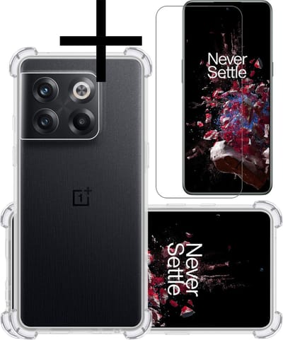 Hoesje - Met Screenprotector - Geschikt voor OnePlus 10T - Sterk & Shockproof - Siliconen Case - Back Cover - Telefoon Hoes - Shock Proof - Transparant