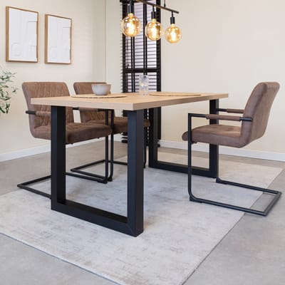 Dimehouse Eettafel Lenzo Rustiek Eiken - Zwarte U-poot 170 x 80 x 3,8 cm - Hout - Industrieel - Rechthoek