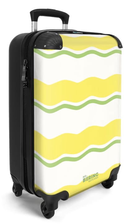 NoBoringSuitcases.com® - Handbagage koffer lichtgewicht - Reiskoffer trolley - Golvende strepen in geel met groen - Rolkoffer met wieltjes - Travel suitcase cabin - Reistrolley met TSA slot - Past binnen 55x40x20 en 55x35x25 - Kleine valiezen
