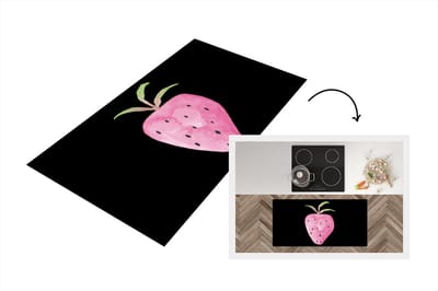 Keukenloper - Loper keuken - Aardbei - Aquarelverf - Zwart - 120x60 cm - Keukenloper vinyl