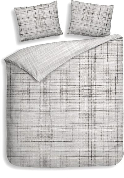 Heckettlane Dekbedovertrek Helgi - Bedlinnen met Strepen print - 260x200-220 cm - Grijs - Dekbedovertrek van 100% Katoen-Twill