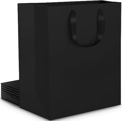 Papieren Zakjes met Handvat - 10 Stuks - Hoogglans Zwarte Cadeautassen - L 25x13x32cm - Duurzaam Kraftpapier
