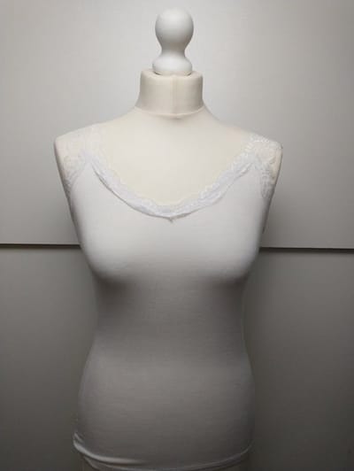 Dames singlet stretch top Henriette-kanten bandjes-effen wit-maat S/M-onderhemd