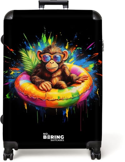 NoBoringSuitcases.com® - Koffer groot - Reiskoffer lichtgewicht - Zomerse aap met kleurrijke zwemband - Rolkoffer met 4 wielen - Grote trolley XL - 98 liter bagage