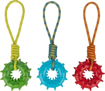 Pawise Play-N-Tug Ring met Handvat – Hondenspeelgoed – Apporteer- en Kauwspeelgoed - Veelzijdige speeltje – Urenlang Speelplezier - voor Binnen en Buiten – Kunststof – Assorti